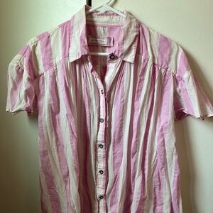 Free People Pink and White flowy shirt fits L to XL